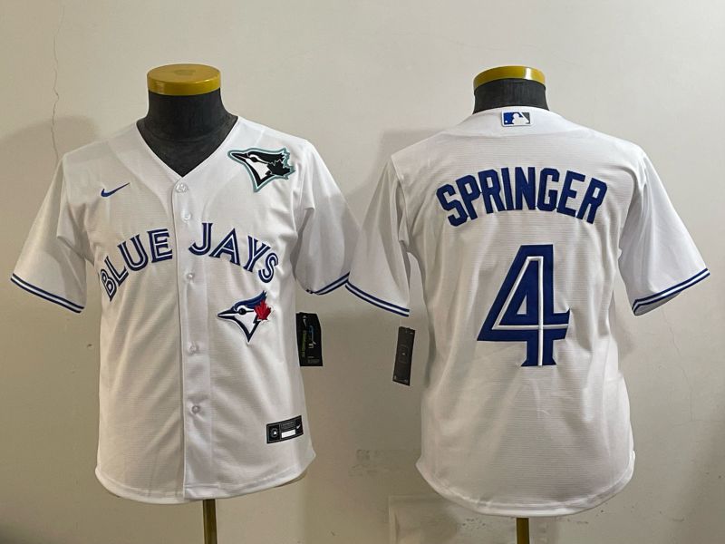 Youth 2025 Nike Toronto Blue Jays #4 Springer White Game MLB Jersey 04->youth mlb jersey->Youth Jersey